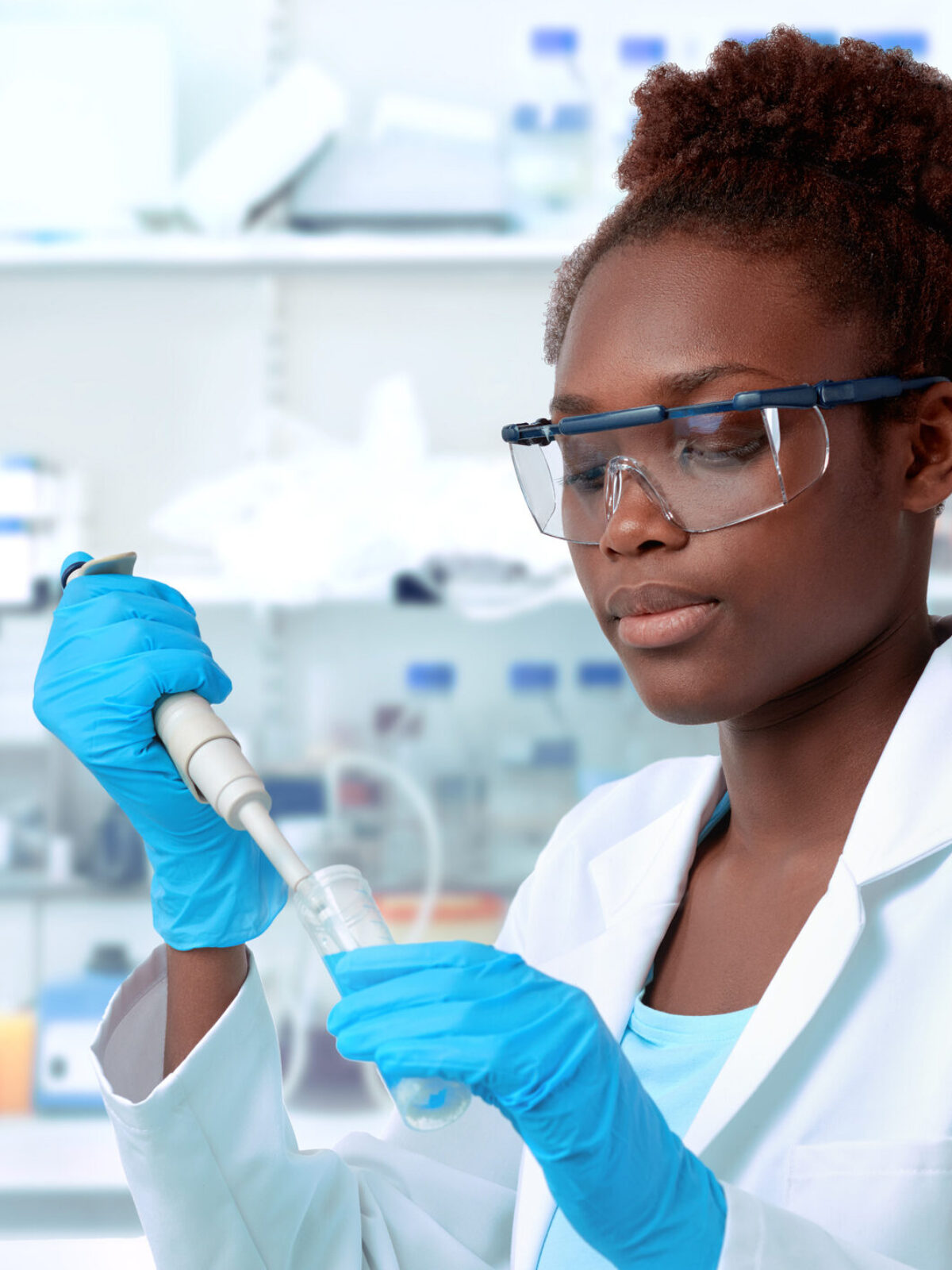 African-american scientist working in laboratory