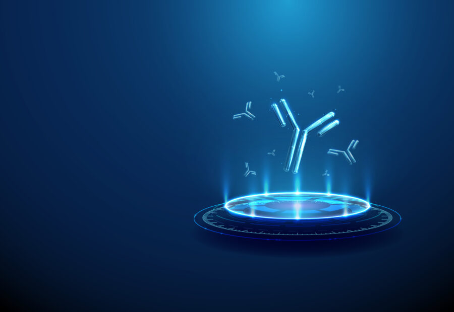 Antibodies on a blue background